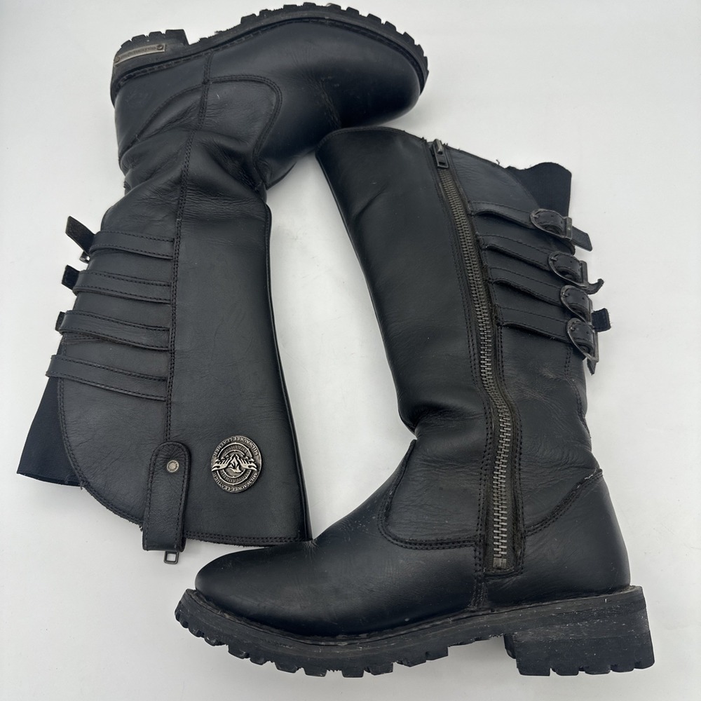 Milwaukee Leather Women Black Riding Boots Sz 8 Genuine Leather Buckle Moto Tall